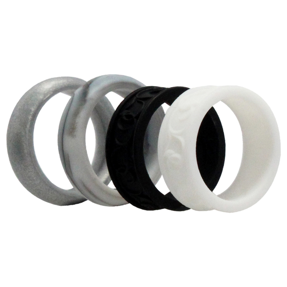 Silicone Wedding Flower Ring Set - Black-White by ROQ for Women - 4 x 4 mm Ring - Picture 1 of 1